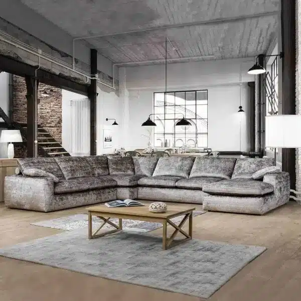 Comfortable U-shaped sofa with pillows